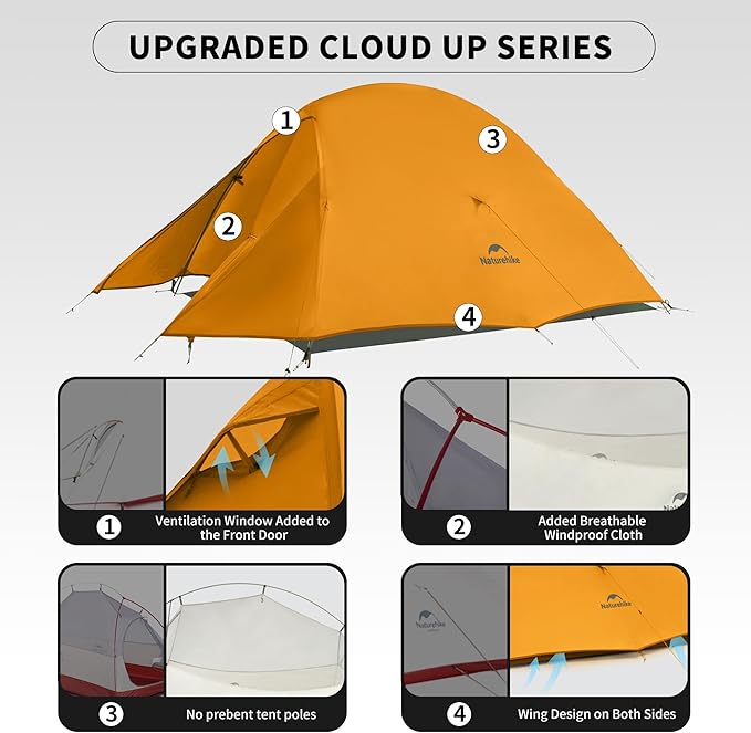 Naturehike Cloud-Up 2 Person Tent Lightweight Backpacking Tent with Footprint - Free Standing Ultralight Camping Hiking Backpack Tents Two Person Tent