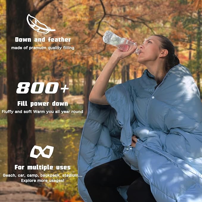 Down Camping Blanket,Puffy Down Blanket Packable Lightweight Down Throw Quilt Water-Resistant Outdoor Travel Blanket for Camping,Hiking,Stadium,Picnic,Car 50x77''Blue