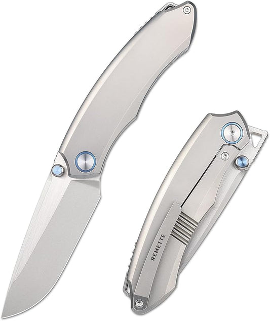 Wild Species Pocket Knife for Men,Manual Grinding Pearlescent Satin M390 Blade Titanium Handle Thumb Stud Opener Front Flipper Folding Knife for Outdoor Camping Hiking(Silver)