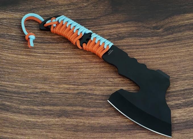Tomahawk Founding Fathers Axe Survival Hatchet, Great for Camping, Survival, and Outdoors Activity, Handle Blue/coral Strings Woven On It Comes with Black Nylon Sheath, for Any Occasion