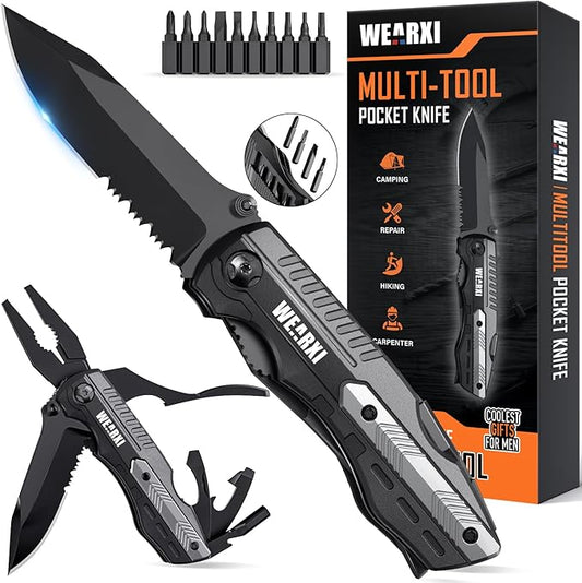 WEARXI Gifts for Men, Multitool Pocket Knife, Stocking Stuffers for Men, Mens Gifts for Christmas, Mens Stocking Stuffers for Adults, Gifts for Men Who Have Everything, Cool Gadgets for Men Dad Gifts