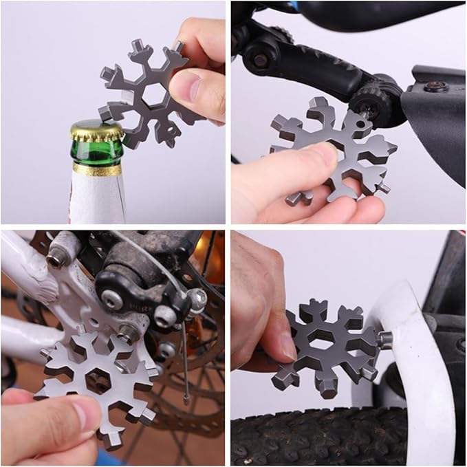 9 Pieces Snowflake Multi Tool Stainless Steel 18-in-1 Snowflake Screwdriver Multitool Bottle Opener Wrench Mens Gifts for Christmas