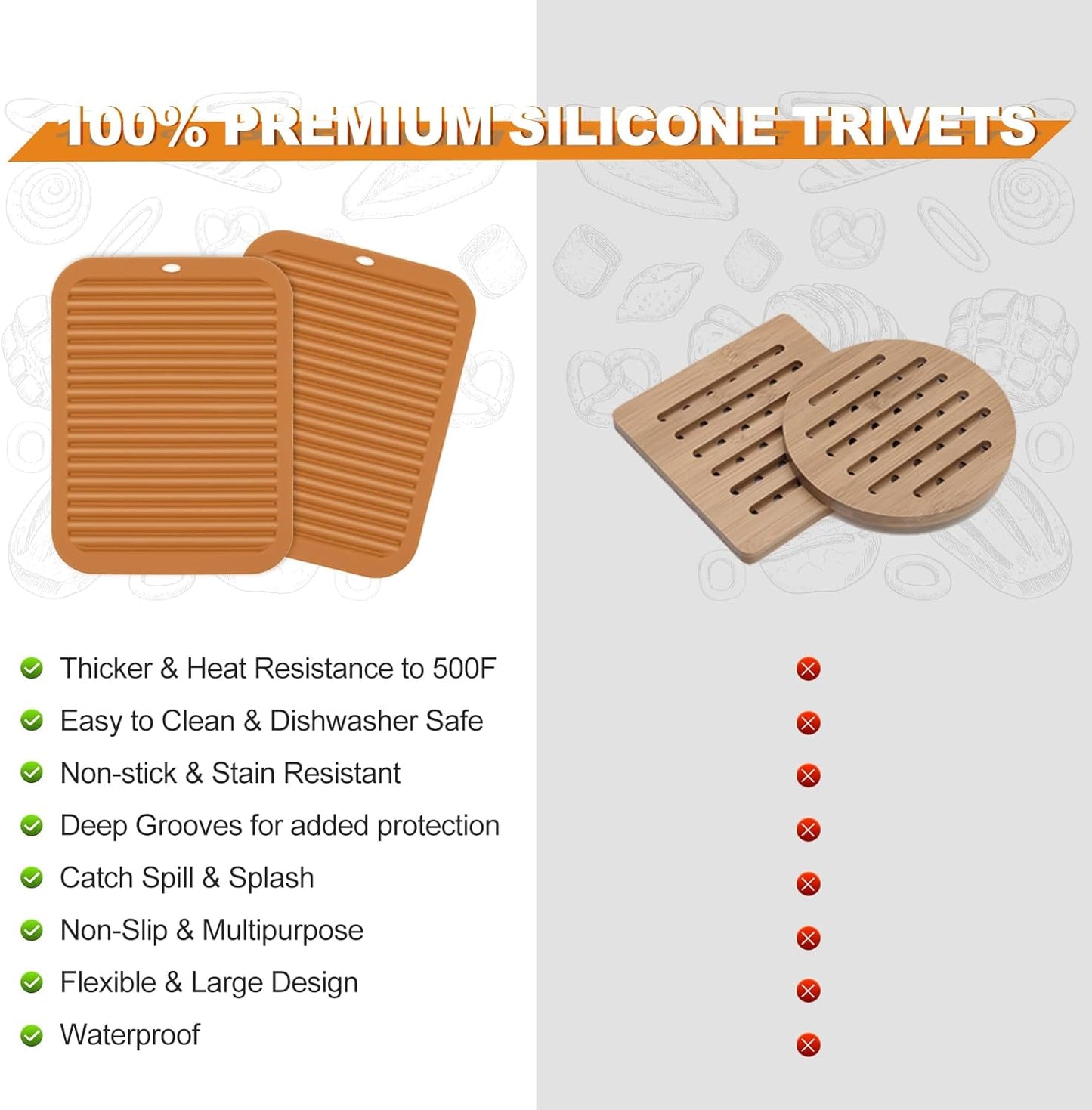 Joyhalo 4 Pack Silicone Trivets for Hot Pots and Pans,480℉ Heat Resistant Trivets for hot Dishes,Hot Pads for Countertop,Kitchen Potholders,Brown