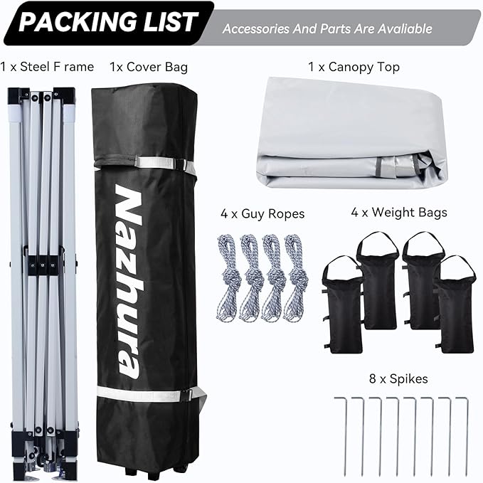 Nazhura 10' x 10' Pop Up Canopy Tent with Sand Weight Bag, Freestanding Sun Shelter for Picnic and Camping, One Person Setup and Height Adjustable (White)