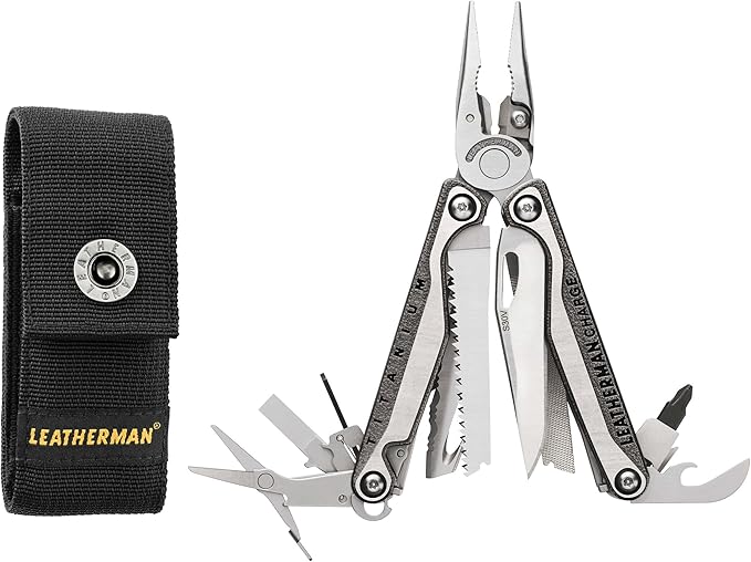 Leatherman Charge Plus TTi - Titanium multi-tool with all locking tools including knives, pliers, saw and screwdriver, camping and fishing tool made in the USA, in stainless steel