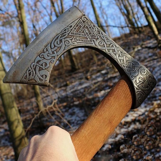 Handmade Viking Axe Real Carbon Steel Axe with Leather Sheath Camping Bearded Axes & Hatchets Hunting Axe Valentine's Day Gift, Camping & Hiking Cosplay Axe Gift for him (VK-Ax-6)