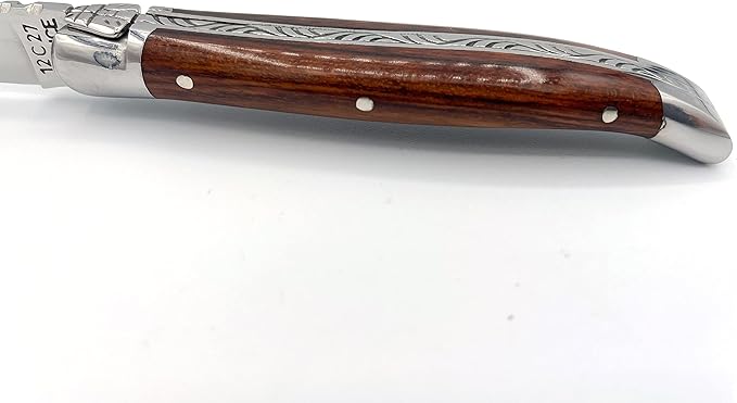 Laguiole en Aubrac Handmade Plated Folding Pocket Knife, 3.5-in (9cm). Amourette Wood Handle, Stainless Steel Shiny Bolsters