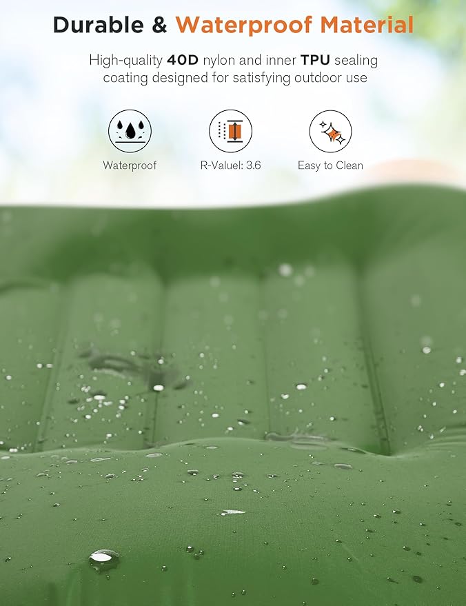 Sleeping Pad for Camping 6 Inches Thick Self Inflatable Ultra Lightweight Sleep Mat with Built-in Pillow ＆ Pump Compact for Backpacking Hiking Tent Travel w/Carrying Bag 77.5''LX27''W, Green