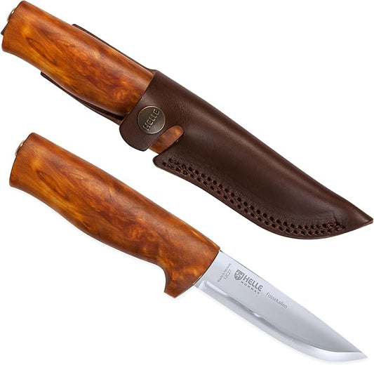 HELLE Knives - Fossekallen - Fixed Blade - Classic Knife - Birch Wood Handle - 12C27 Stainless Steel - Made in Norway