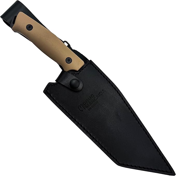 Doug Marcaida Grande Fratello Serbian Cleaver Knife 8.5in Stainless Steel Full Tang Fixed Blade Bushcraft Survival Cooking Knife - Top Grain Leather Sheath With Belt Loop, Black
