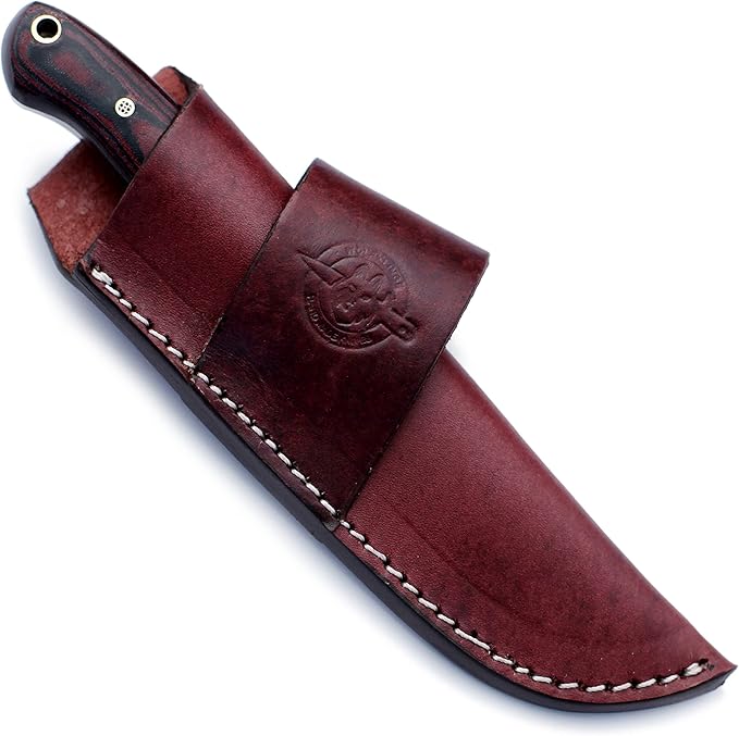 Handmade Damascus Steel Knife Bowie for Hunting,Survival,Camping,Bushcraft, and Fishing-Fixed Blade with Drop Point Full Tang Micarta Handle with Cowhide-Leather Sheath - WKD-771
