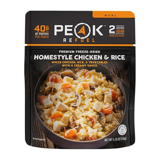 Peak Refuel Homestyle Chicken & Rice | Premium Freeze Dried Camping Food | Backpacking & Hiking MRE Meals | Just Add Water | 100% Real Meat | 40g of Protein | 2 Serving Pouch