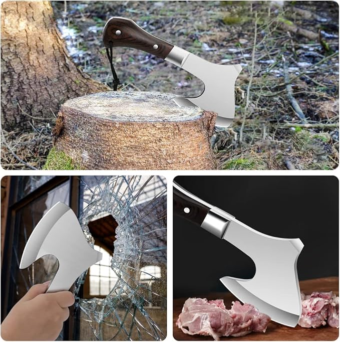 Camping Hatchet Camping Axe Forged High Carbon Steel for Meat Cleaver Axe Outdoor Splitting Wood Great for Axe Throwing, Camping, Survival, Outdoors and Chopping (718)