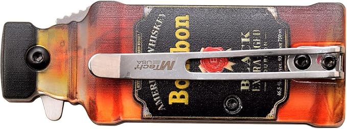MTECH USA – Folding Knife – Stands Upright – Bourbon Bottle Knife - Satin Stainless Steel Blade w/ABS Handle Shaped Like A Bottle, Liner Lock, Pocket Clip - EDC – MT-A1190B
