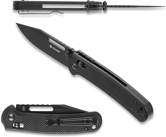 Ganzo G768PT-BK EDC Folding Pocket Knife Razor Sharp D2 Stainless Steel Black Blade G10 Handle with Clip Outdoor Foldable Pocket Knife Hunting Fishing Hiking Gear Best Gift for Men (Black)