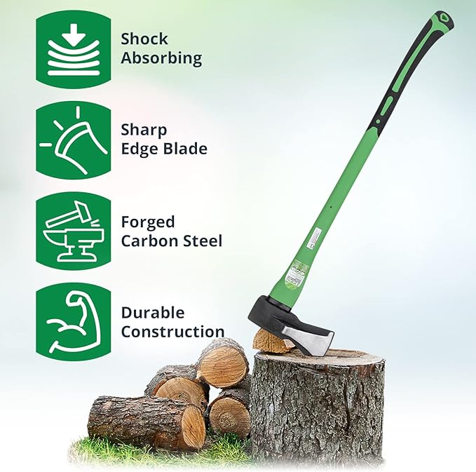 WilFiks Splitting Axe, 36” Camping Hatchet for Chopping and Kindling Wood and Branches, Forged Carbon Steel Hand Maul Tool for Gardening, Fiberglass Shock Reduction Handle with Anti-Slip Grip
