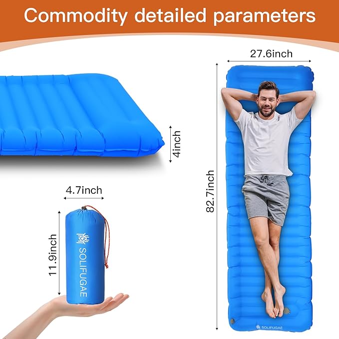 Self Inflating Camping Sleeping Mat, Widen & Thicken Camping Pad with Pillow, Lightweight Single Air Camping Bed Waterproof Wear-Resistant Outdoor Backpacking Hiking Travel (Blue)