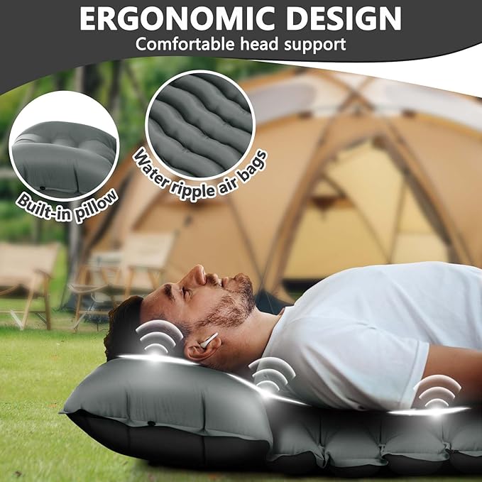 Sleeping Pad for Camping, Ultralight Inflatable Camping Mat with Pillow Built-in Foot Pump Sleeping Pads, Compact & Lightweight Air Mattress for Camping, Backpacking, Hiking
