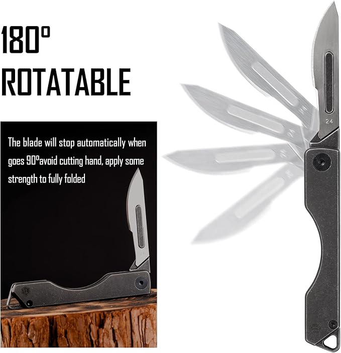 KeyUnity KK01 Titanium Folding Knife, Utility EDC Pocket Knife with #24 Replaceable Blade, for Outdoor Hunting, Camping, Fishing, Hiking for Men & Women (PVD Black)