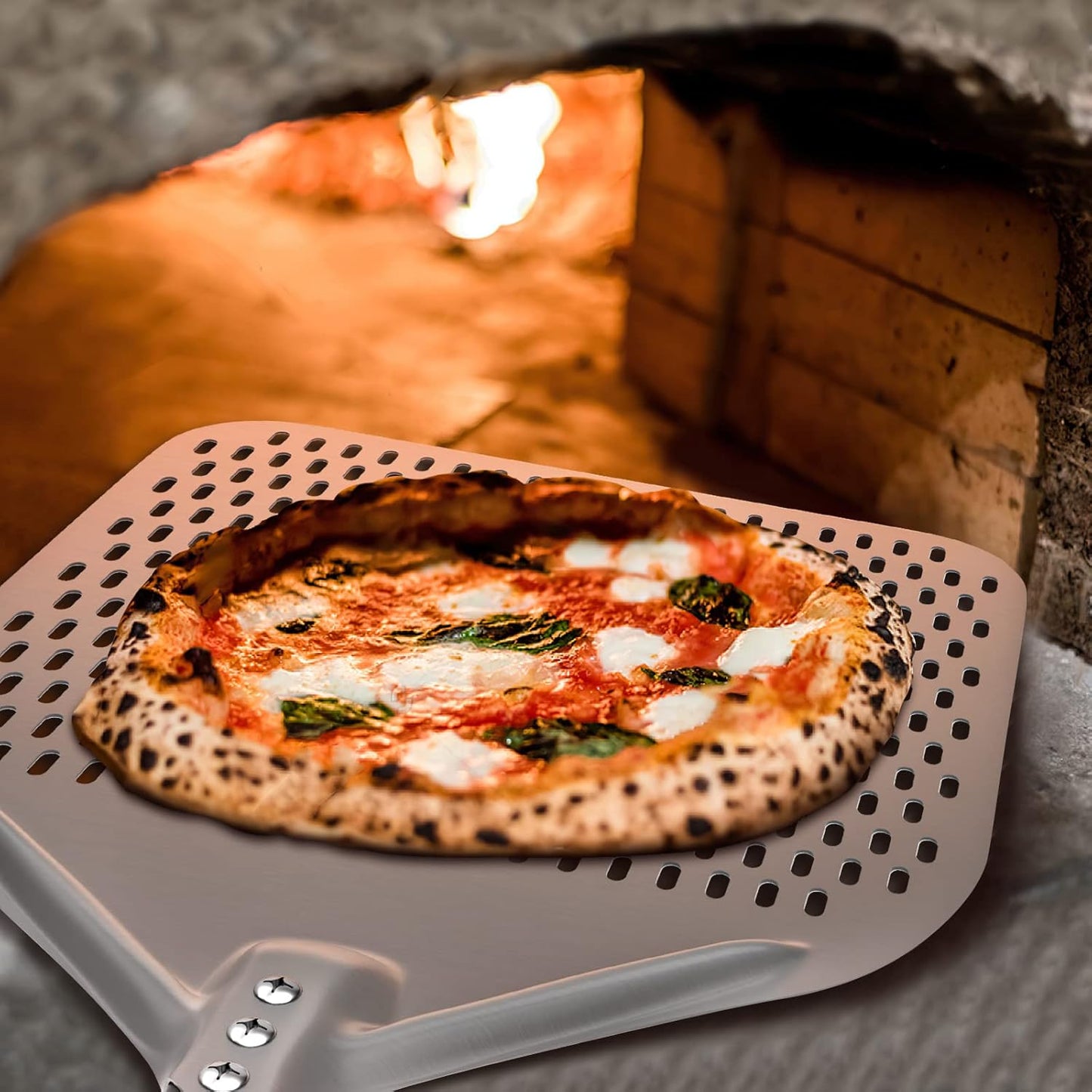 14” Perforated Pizza Peel, Long Handle Hard Anodized Aluminum Pizza Peel, Extra Large Pizza Turning Peel, Professional Pizza Pizza Paddle, 34.8 inch overall