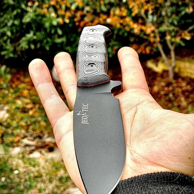JEO-TEC Nº1 Full Tang Bushcraft Knife with Leather Sheath for Survival Hunting Camping Outdoor Activities - BOHLER N690C Stainless Steel, 4.53" Fixed Blade - Handmade