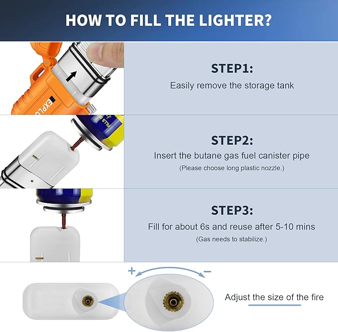 Torch Lighter, Waterproof, Windproof, refillable Butane Gas Lighters for Camping, Grill, BBQ, Fireworks