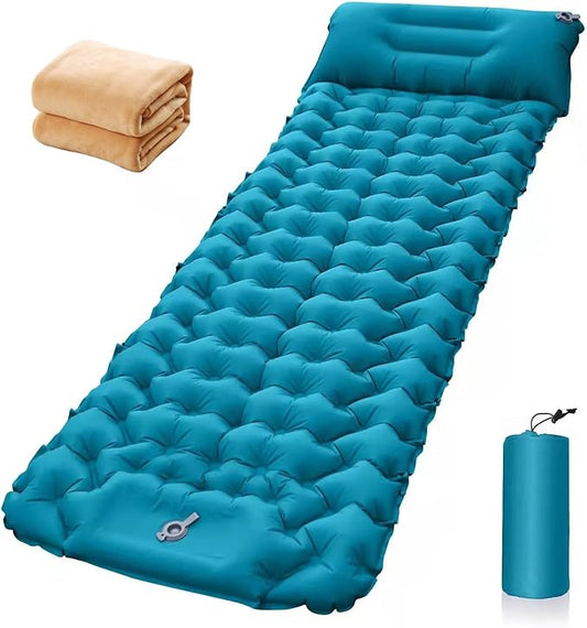Sleeping Pad for Camping, 77"x26", Ultralight Inflatable Sleeping Mat with Built-in Foot Pump, Upgraded Durable Compact Camping Air Mattress for Camping, Backpacking, Hiking(Blue)