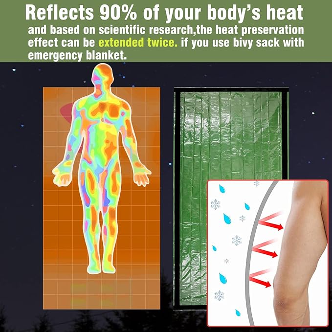 Emergency Sleeping Bag, Waterproof Thermal Bivy Sack with Survival Blanket for Outdoor Hiking Camping Adventure