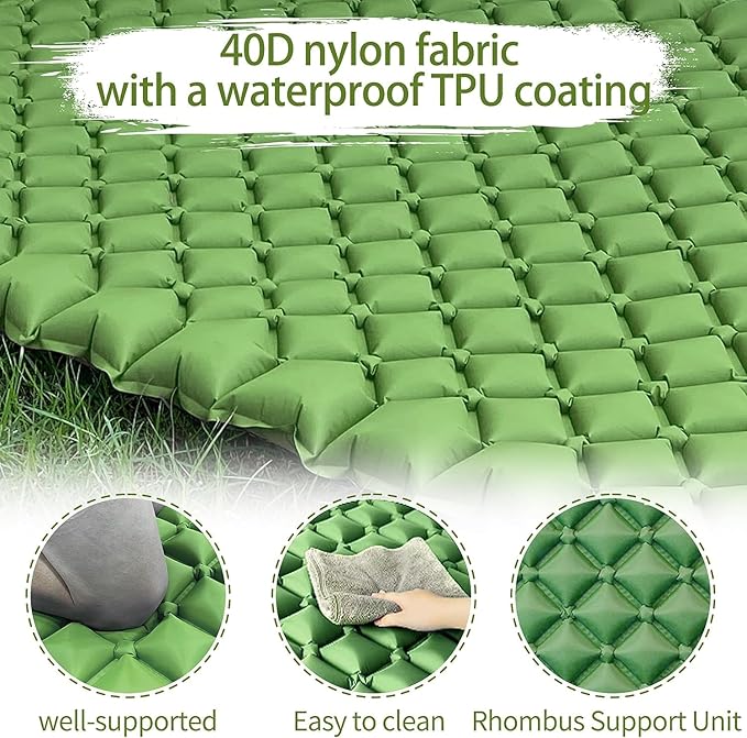 EULANT Double Sleeping Pad for Camping, Self Inflating, 2 Person with Pillow Built-in, Foot Pump, Durable, Portable, 79x2.8x48 in