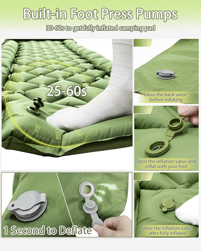 Sleeping Pad for Camping, Self Inflating Camping Air Mattress Built-in Foot Pump, Sleeping Mat Camping with Pillow, Backpacking, Hiking, Traveling