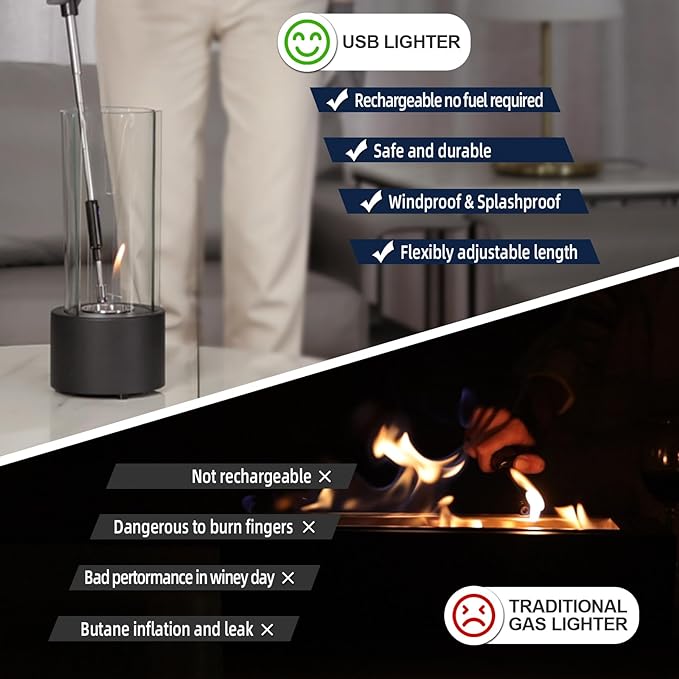 Candle Lighter Electric Lighter, USB Electric Lighters Rechargeable Flexible Neck Long Lighters with LED Display, Telescopic Pole Arc Lighters for Candle, Tabletop Fire Pit, Camping