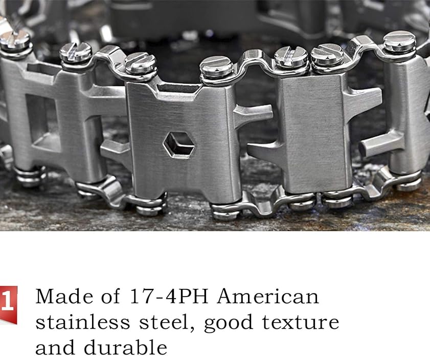Stainless Tool Bracelet for Men Compatible for LEATHERMAN TREAD and Watch Band 29 in 1 Survival Hiking Camping Travel Friendly Multitools Wearable Bracelet
