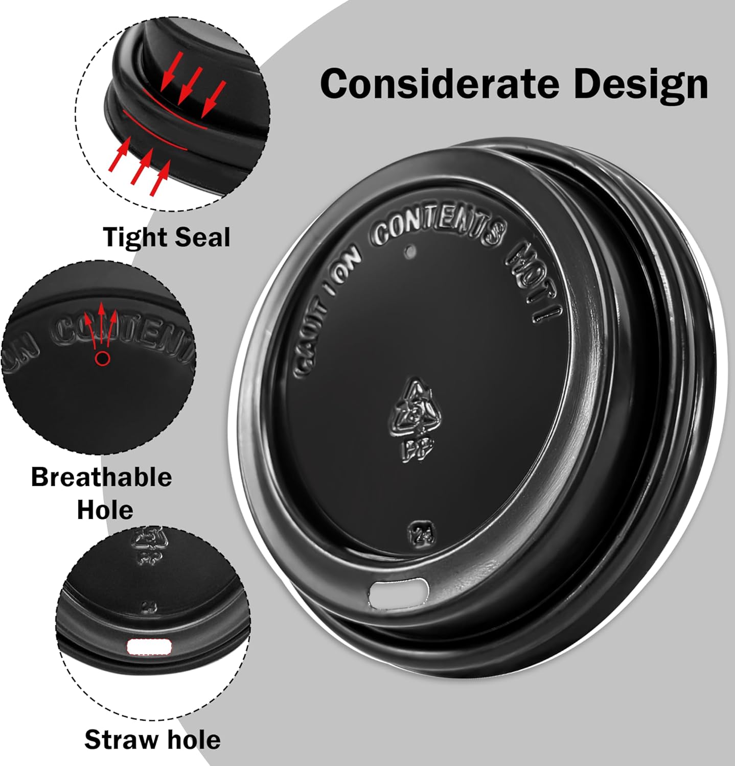 180 Pack Disposable Coffee Cup lids, 3.54'' Leak-Proof Disposable Plastic Cup Lids for 10, 12, 16, 20oz Paper Cups, Hot/Cold Drinking Cup Lids, Black