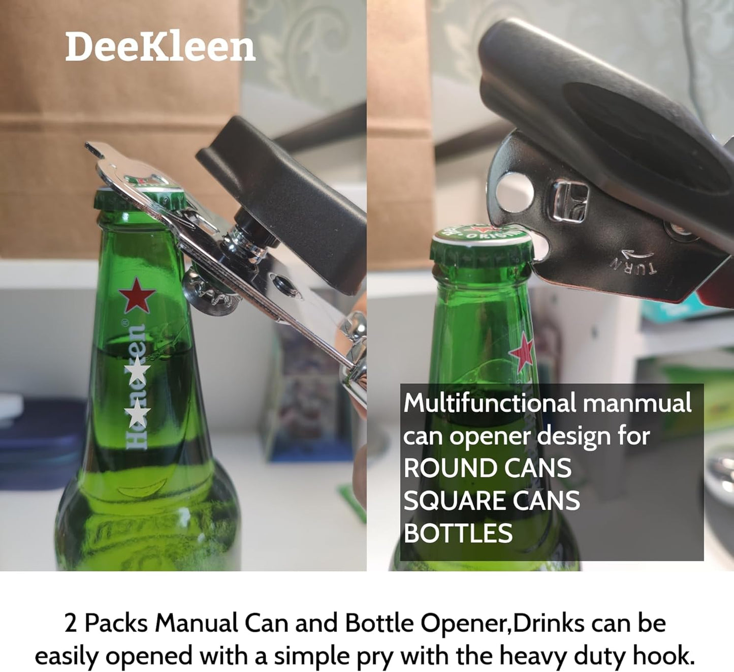 2 Pack Magnetic Manual Can Openers, with Stainless Steel Heavy Duty,Oversized Easy Turn Knob,Soft Grip Handles,Smooth Edge Safety Cut Sharp Blade (Black)