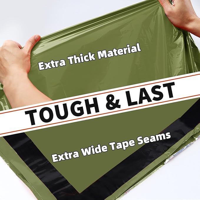 Frelaxy Emergency Sleeping Bag 1-Pack/2-Pack, Extra-Thick Compact Survival Bivy with Whistle, Storage Pouch, and EVA case, Perfect for Survival Kits (Army Green - 1 Pack)