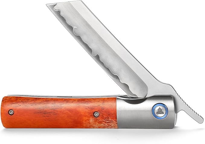 Japanese Style Razor Knives, Higonokami Folding Pocket EDC Knife for Men, 3.66" SKD11 Steel Blade,Handmade Ti Ring & OX Bone & Ti Bolster Handle, Kira-02O