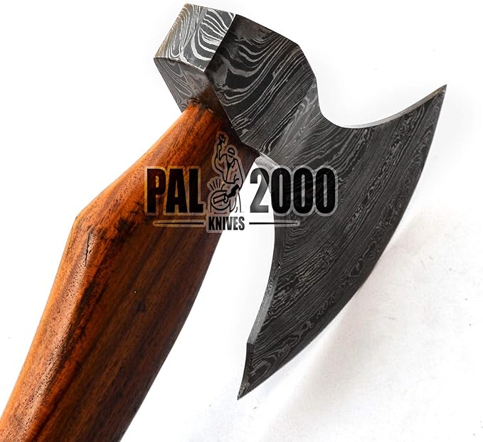 HUN-9808 Custom Handmade Viking Hatchet Damascus Steel Bearded Camping Tomahawk Battle Camping Axe with Sheath