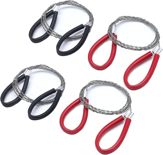 4 Pcs Survival Wire Saw, Heavy Duty Emergency Steel Wire Saw, Pocket Size Outdoor Tool for Cutting Wood Rubber Plastic (Black, Red)