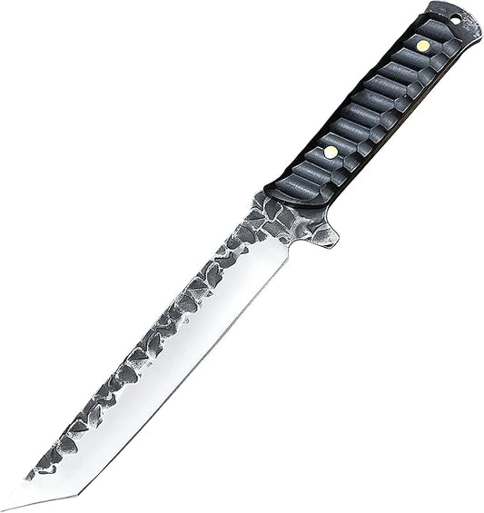 HUAAO 11.6’’ Fixed Blade Knife with Sheath, Japanese Knife with Ebony Handle, Katana Tanto Knife for Hunting Camping Survival (Tanto Point Blade)
