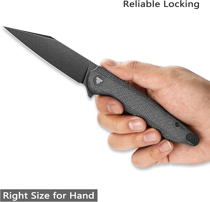 Pocket Knife with Reversible Clip，3.66'' Black PVD Titanium Coating 14C28N Blade Micarta Handle with Liner Lock Lightweight Folding EDC for Men Camping Hunting，Lynx-04