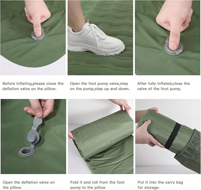 Double Camping Mat, 12cm Thicken Inflatable Double Camping Sleeping Pad for 2 Person Sleeping Mat with Built-in Foot Pump and Pillows for Backpacking,Hiking,Tent,Traveling