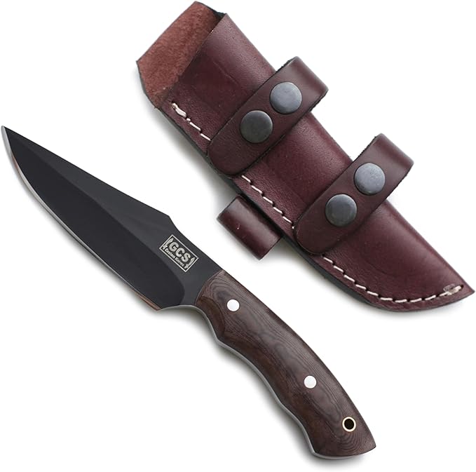 GCS Custom Handmade BROWN MICARTA Handle D2 Tool Steel Skinner Bushcraft Hunting Knife & Horizontal Leather Sheath GCS160