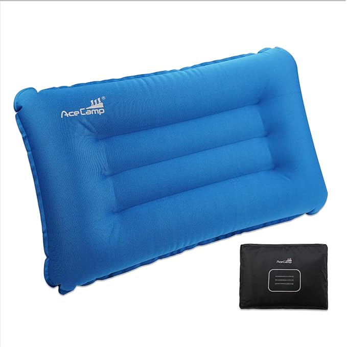 AceCamp Inflatable Air Pillow-Comfortable, Lightweight, Compact, Portable, and Perfect for Backpacking, Car Camping, and Even Airplane Travel (Blue-Square)