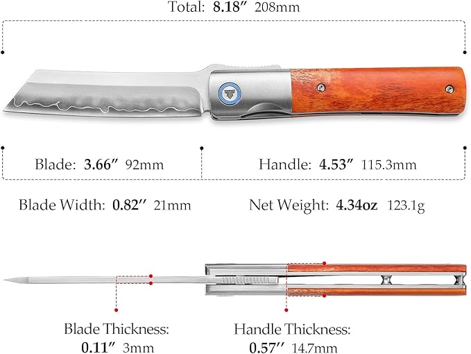 Japanese Style Razor Knives, Higonokami Folding Pocket EDC Knife for Men, 3.66" SKD11 Steel Blade,Handmade Ti Ring & OX Bone & Ti Bolster Handle, Kira-02O