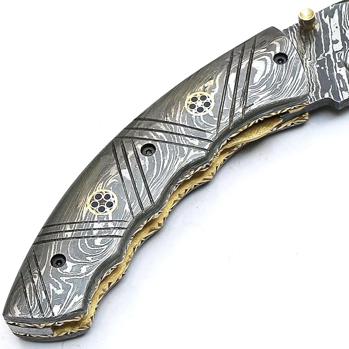 PAL 2000 KNIVES FOL-9032 Custom Handmade Damascus Steel Folding Pocket Knife Damascus Handle with Sheath