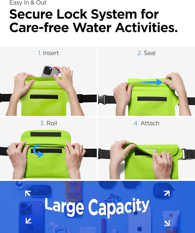Spigen AquaShield A620 Waterproof Cell Phone Bag, Dry Bag, Fanny Pack with Adjustable Waist Strap for Beach, Swimming, Boating, Fishing, Hiking, etc