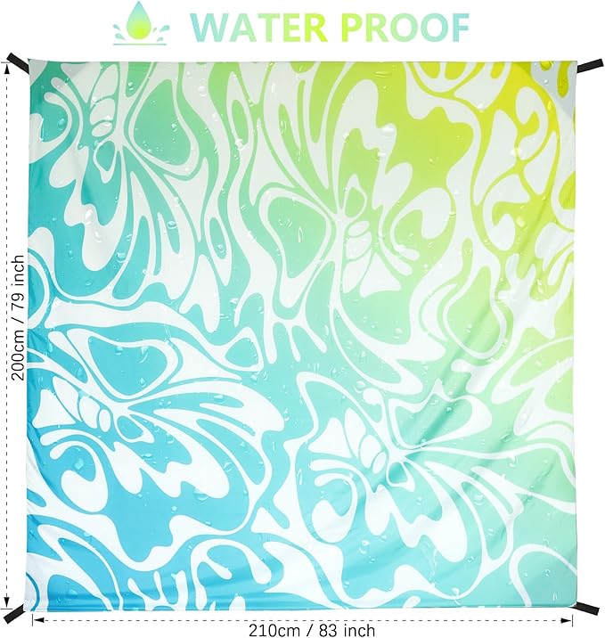 Beach Blanket, Sandproof Beach Mat, Waterproof Quick Drying Lightweight Outdoor Picnic Mat 79" X 83" for 2-4 Adults with Pocket for Travel, Camping, Hiking