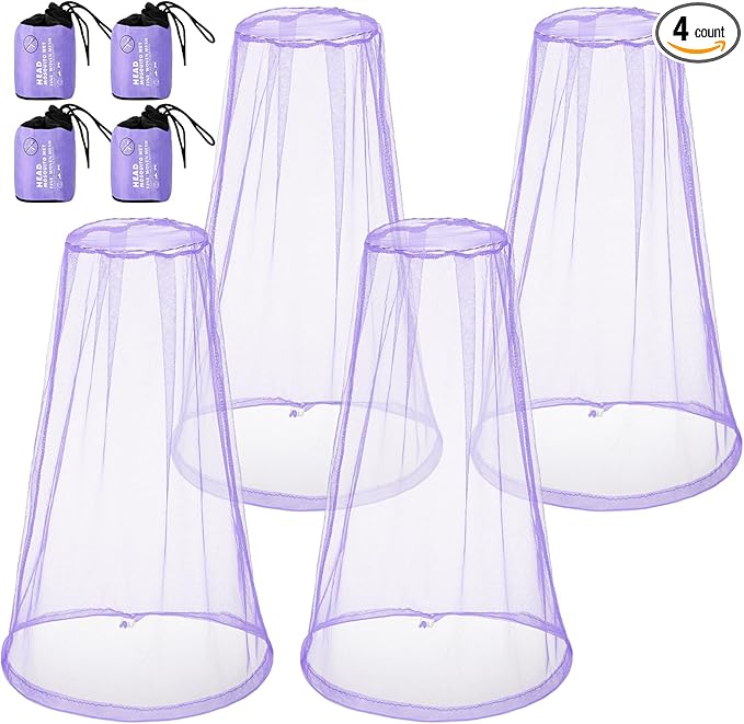 HESTYA 4 Pack Mosquito Net Mesh for Head Face Neck Fly Netting Hood from Bugs Gnats No See Net with Carry Bags for Outdoor