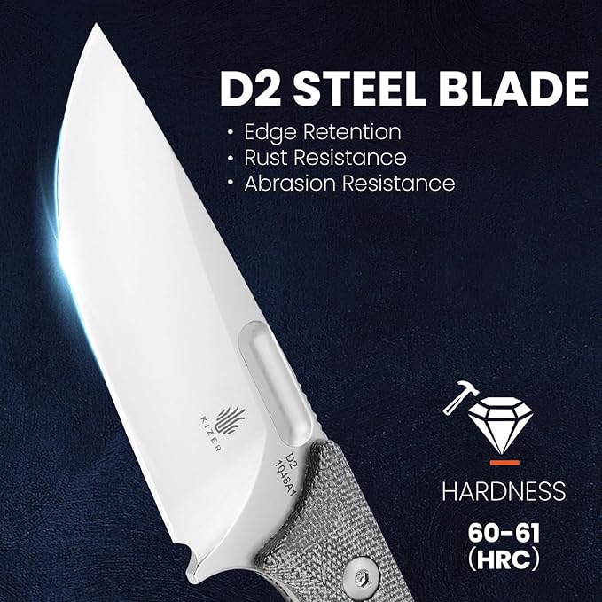 Kizer Cabox Fixed Blade Knife 3.35 Inches D2 Steel Fixed Blade Hunting Knife Micarta Handle with Sheath Pocket Knife1048A1