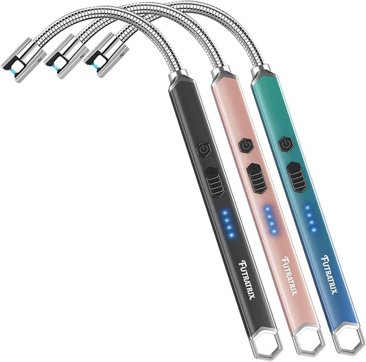 Electronic Candle Lighter Arc Windproof Flameless USB Rechargeable Electric Lighter (3 Pack - Black&Rose Gold&Blue/Green Gradient)
